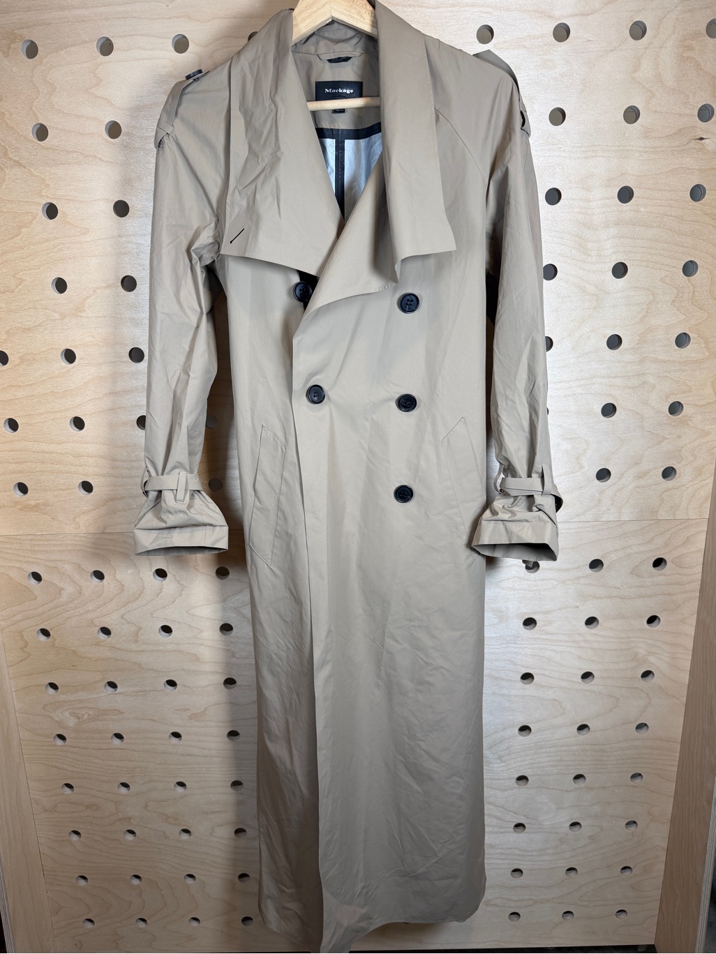 Mackage Beige Double-Breasted Trench Coat With Black Buttons
